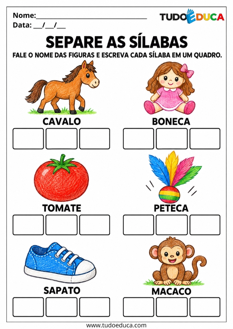 Atividade com separação de sílabas para imprimir