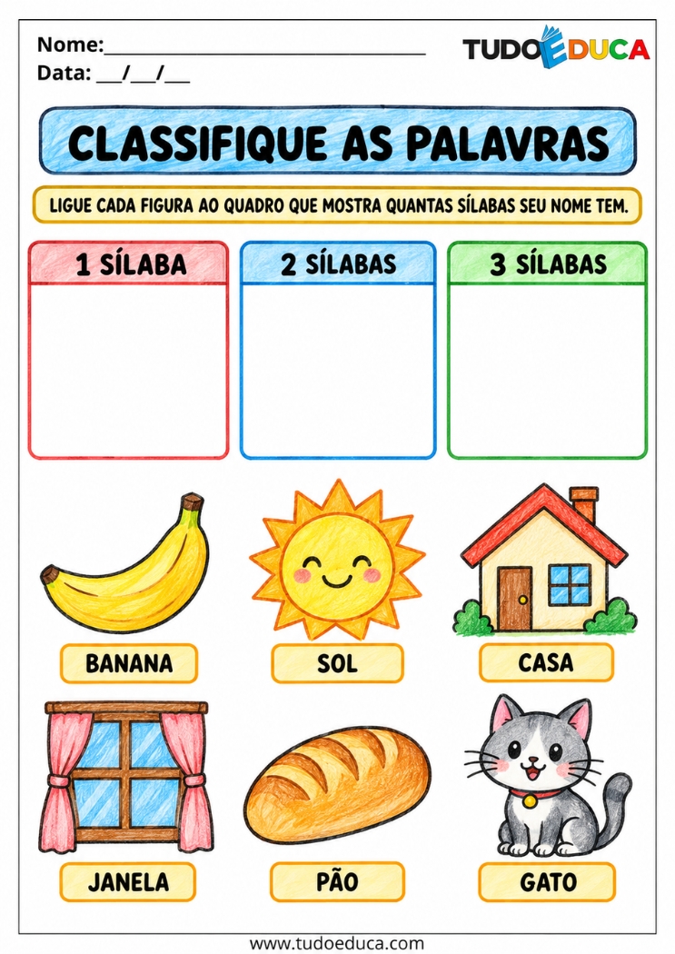 Atividade com sílabas classifique as palavras para imprimir