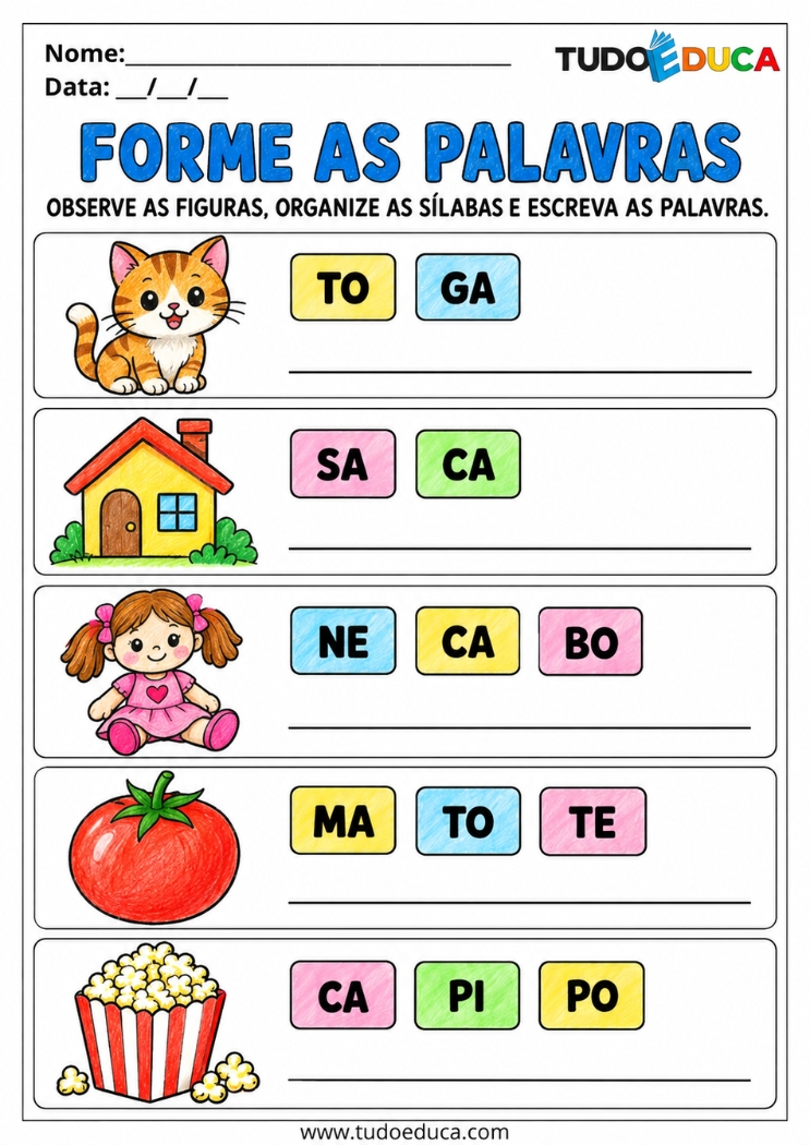 Atividade com sílabas de formar palavras para imprimir