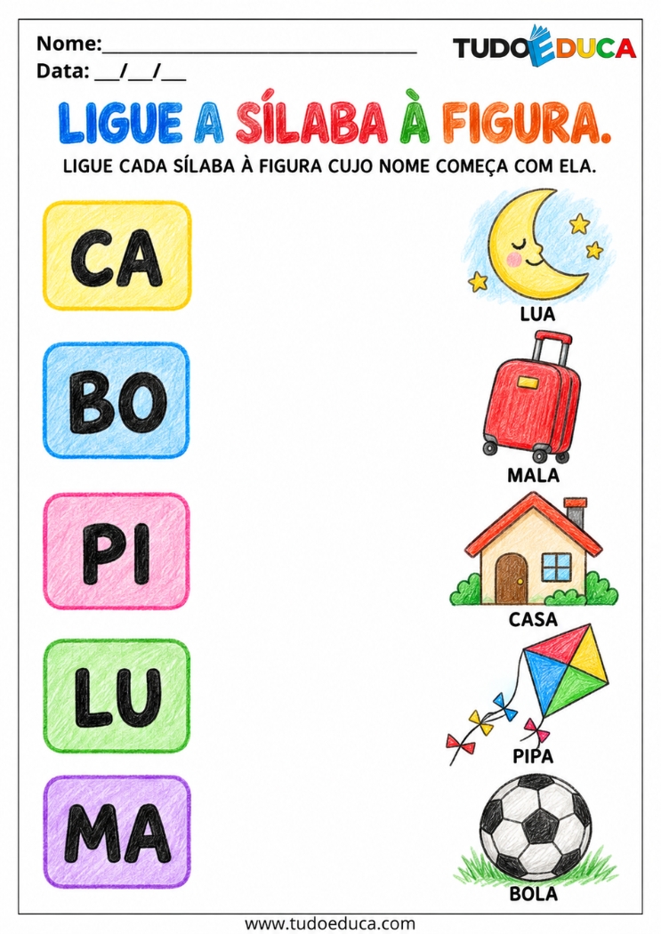 Atividade com sílabas de ligar para imprimir
