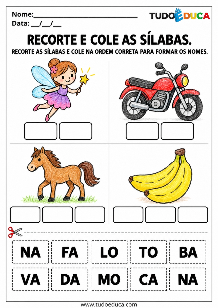 Atividade com sílabas de recorte e cole para imprimir