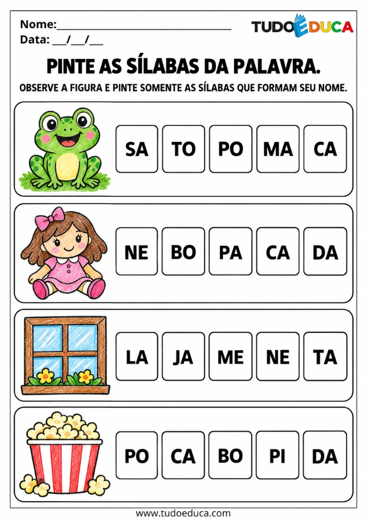 Atividade com sílabas para pintar para imprimir