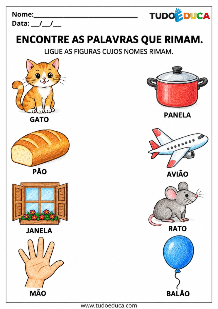 Atividade com sílabas que rimam para imprimir