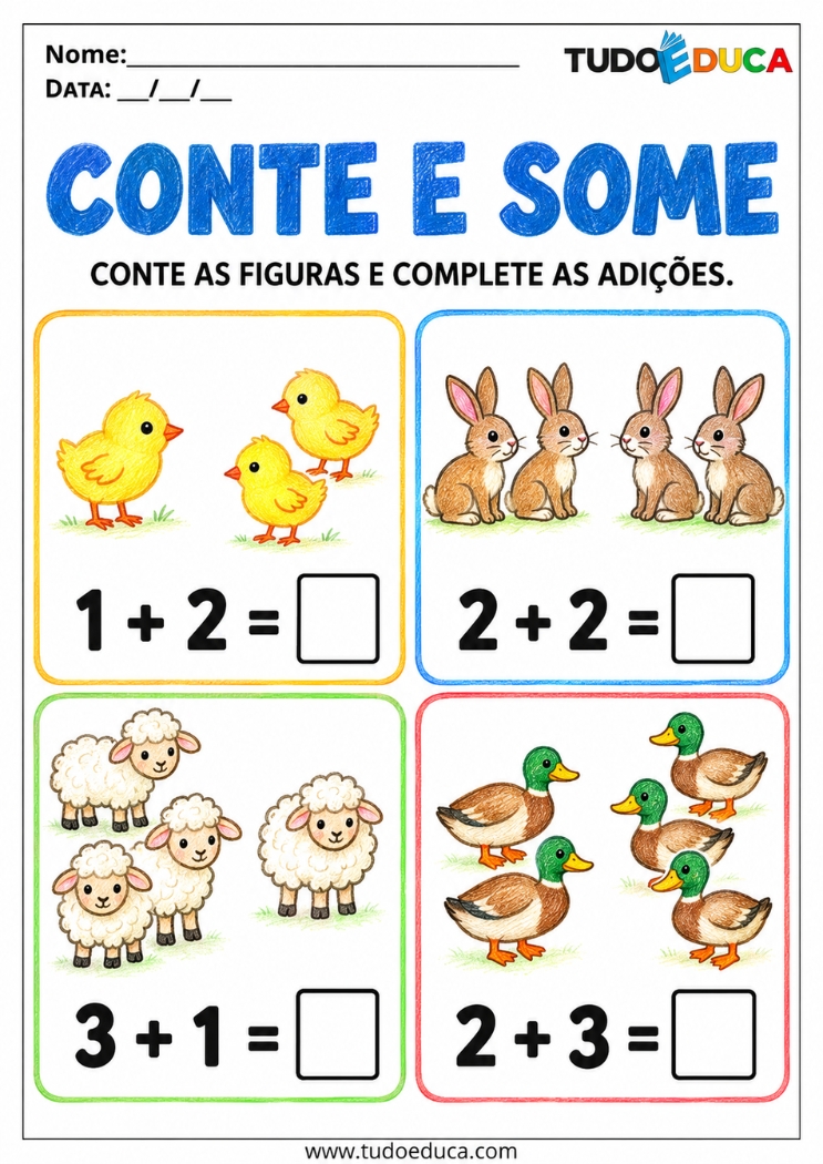 Atividade de Adição Simples com animais para Deficiência Intelectual