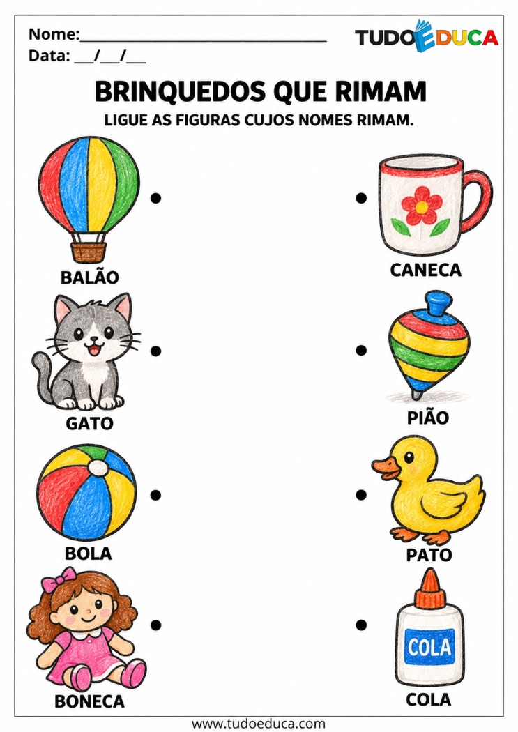 Atividade de Alfabetização com rimas para o dia das Crianças