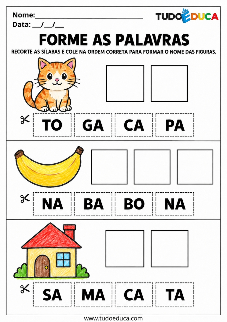 Atividade de Alfabetização forme palavras