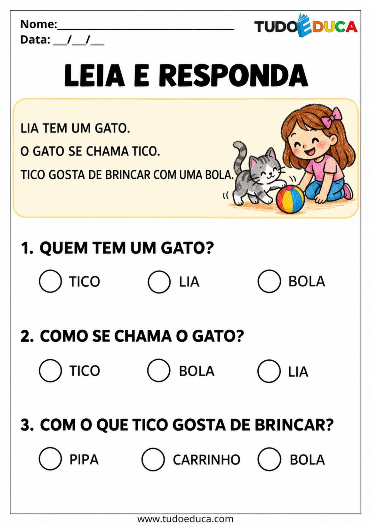 Atividade de Alfabetização leia e responda