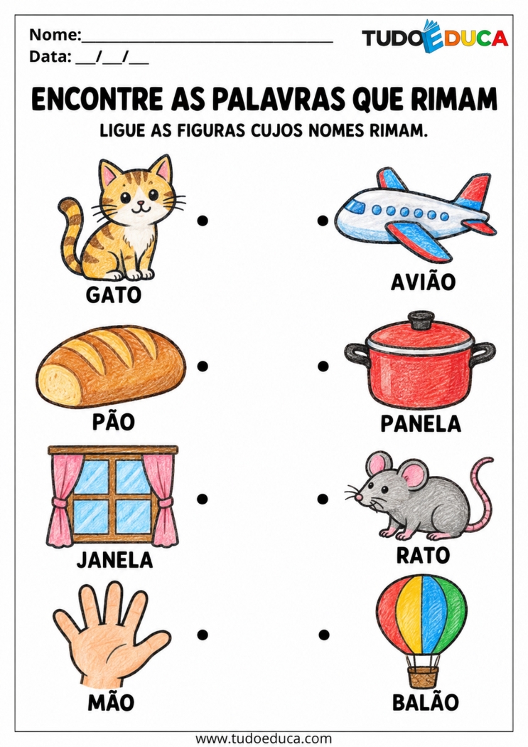 Atividade de Alfabetização ligue as palavras que rimam