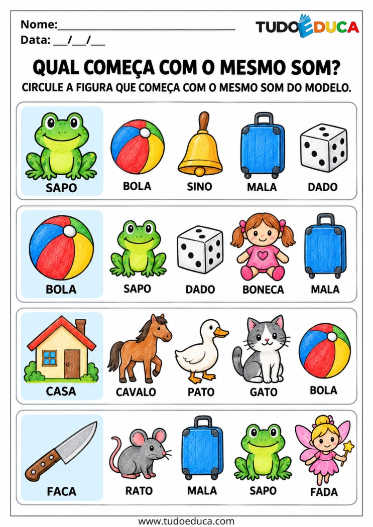 Atividade de Alfabetização marque as figura de mesmo som