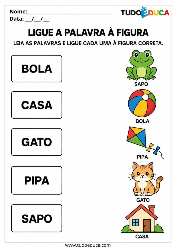 Atividade de Alfabetização para Síndrome de Down ligue as palavras