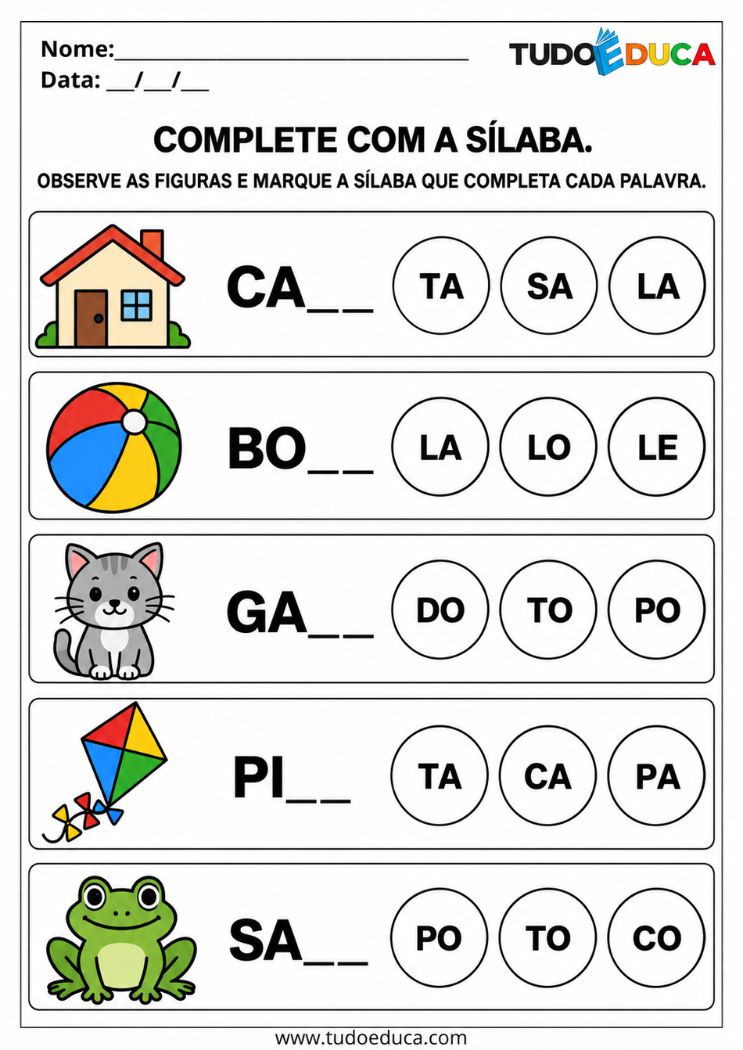 Atividade de Alfabetização para Síndrome de Down