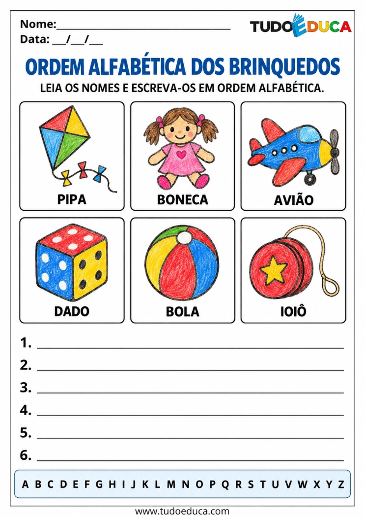 Atividade de Alfabetização para o dia das Crianças