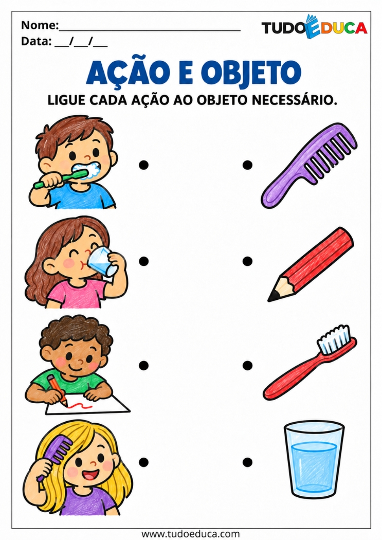 Atividade de Associação de Imagens com ação e objeto para Autismo