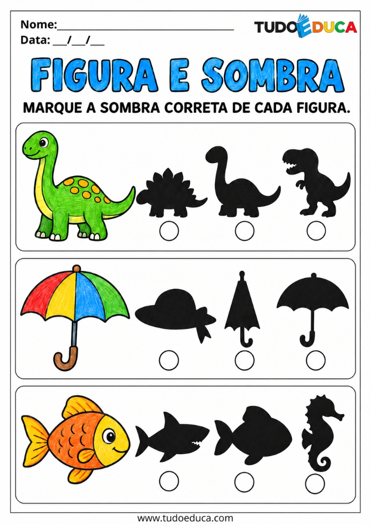 Atividade de Associação de Imagens com figura e sombra para Autismo