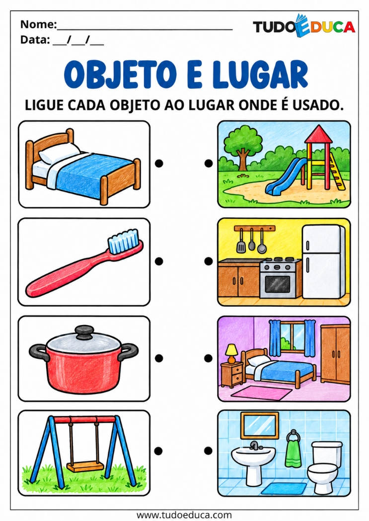 Atividade de Associação de Imagens com objetos e lugares para Autismo