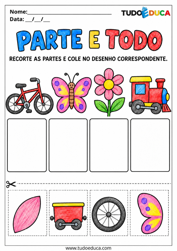 Atividade de Associação de Imagens com parte e todo para Autismo