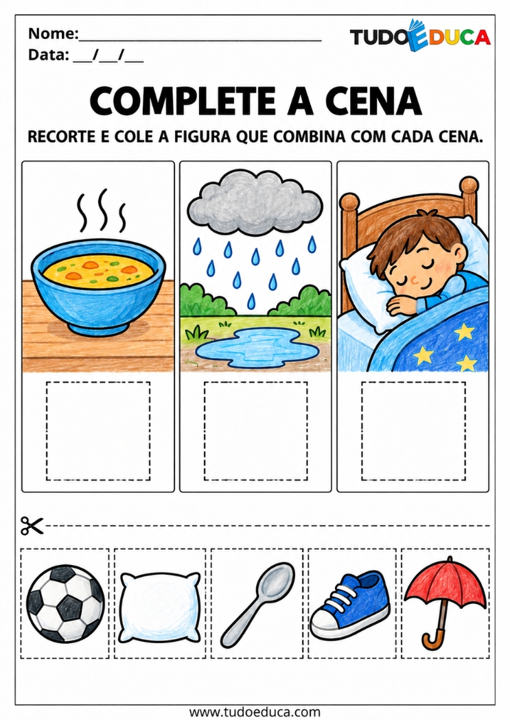 Atividade de Associação de Imagens complete a cena para Autismo