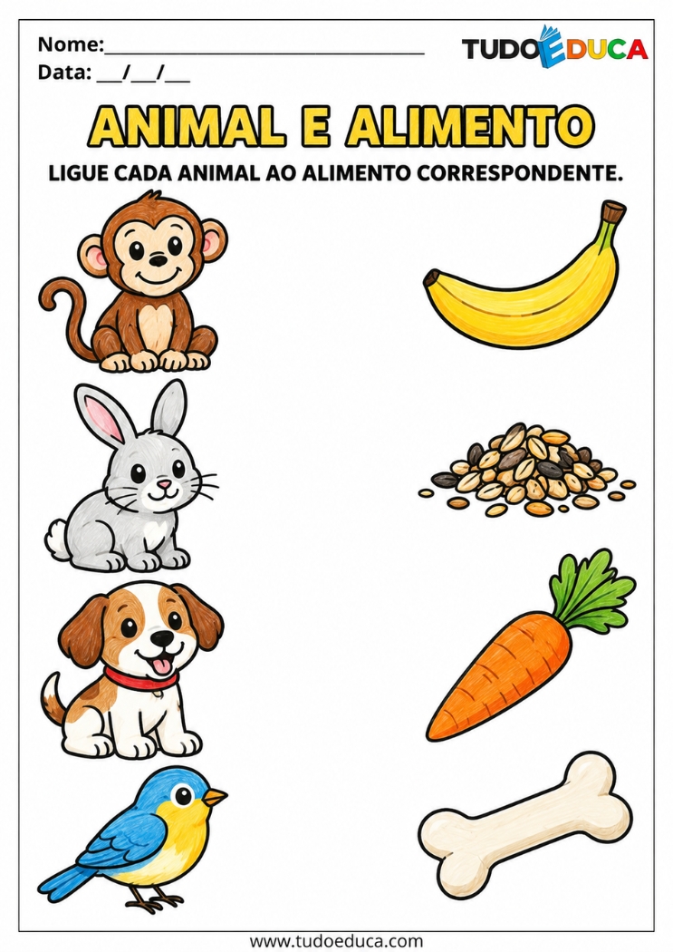 Atividade de Associação de Imagens de animais e alimentos para Autismo