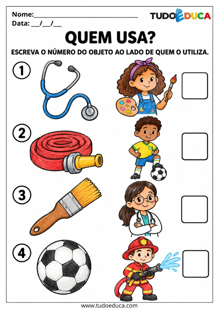 Atividade de Associação de Imagens de profissões para Autismo