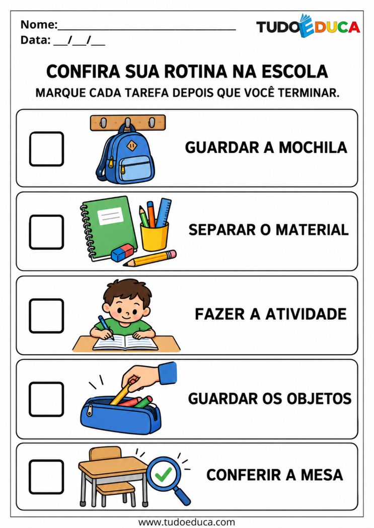 Atividade de Autonomia para AEE com rotina escolar