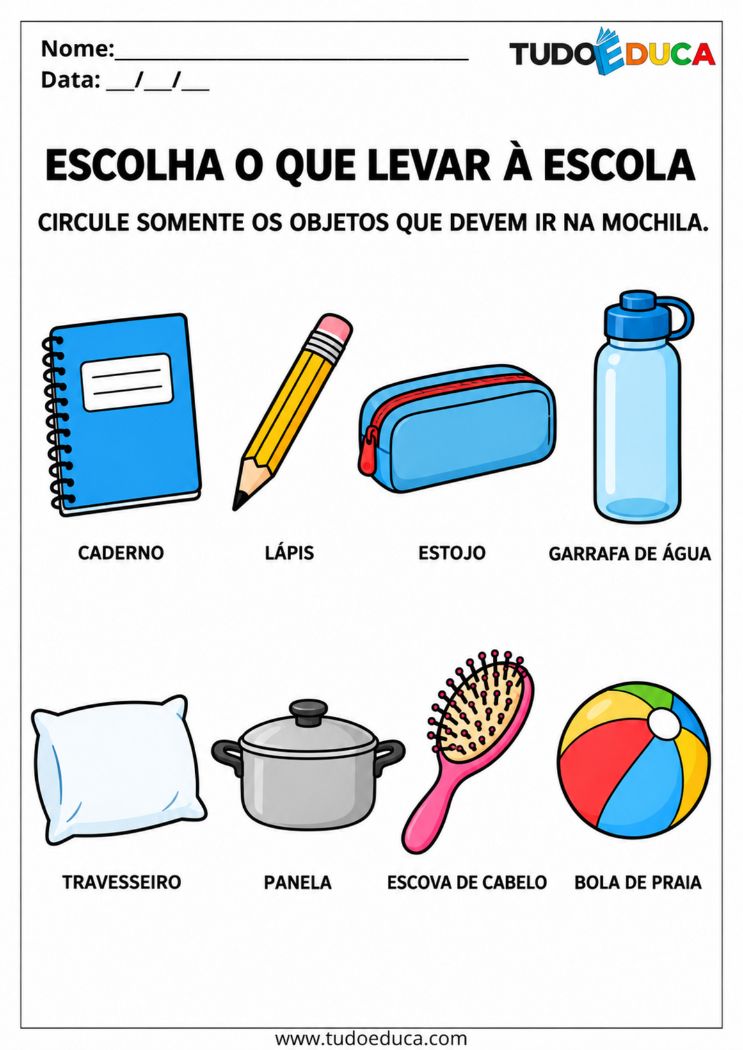 Atividade de Autonomia para AEE escolha os materiais escolares