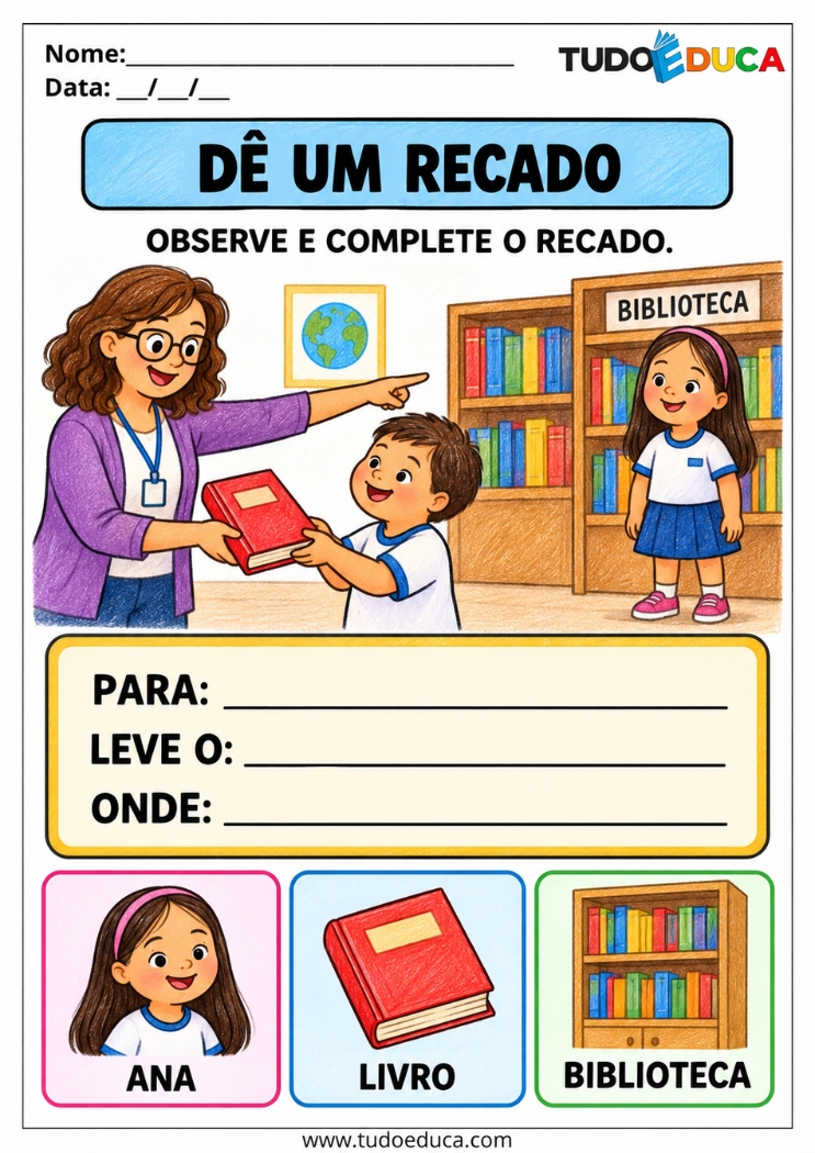 Atividade de Comunicação e recado para Síndrome de Down