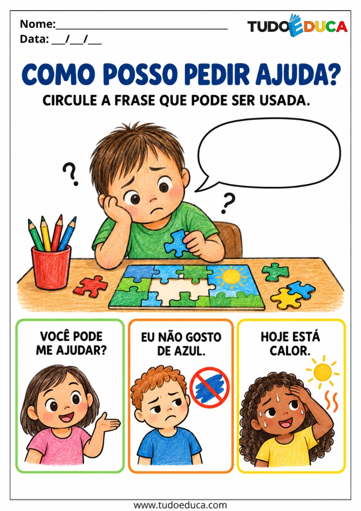 Atividade de Comunicação para pedir ajuda para Síndrome de Down