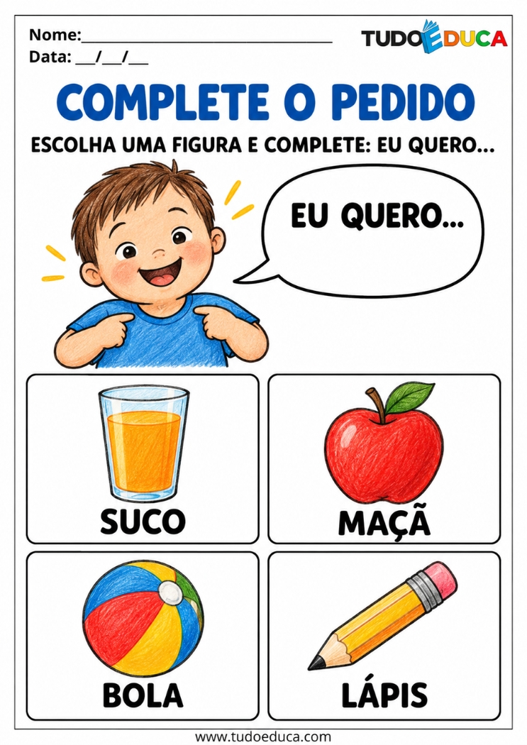 Atividade de Comunicação peça algo para Síndrome de Down