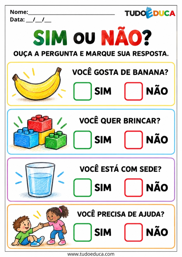 Atividade de Comunicação quer ou não para Síndrome de Down