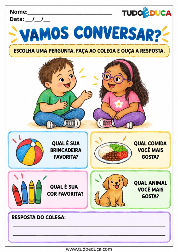 Atividade de Comunicação sobre conversas para Síndrome de Down