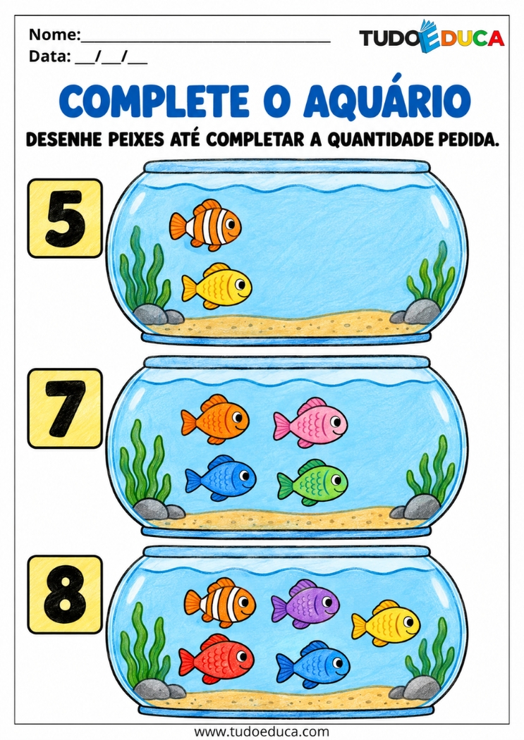 Atividade de Contagem complete o desenho para Síndrome de Down