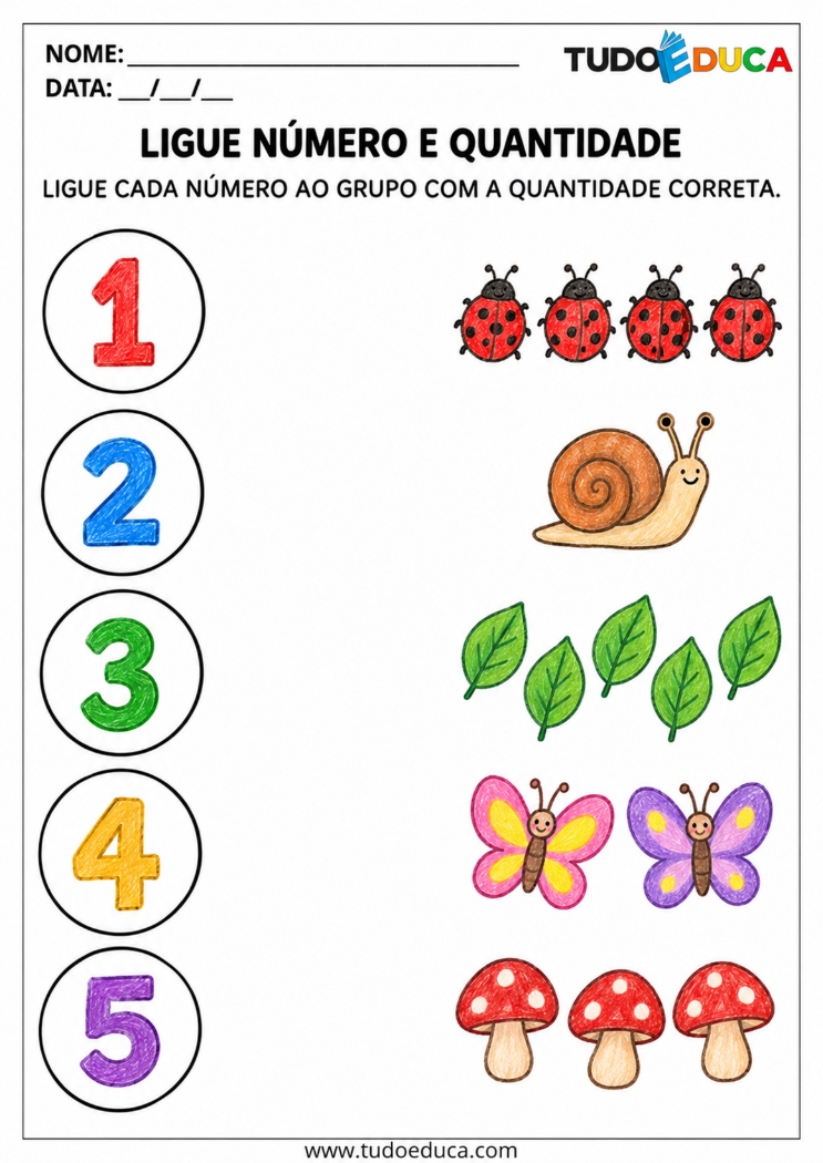 Atividade de Contagem ligue o número na quantidade para Autismo