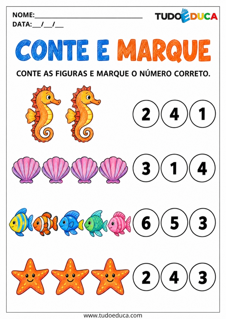 Atividade de Contagem para contar e marcar para Autismo