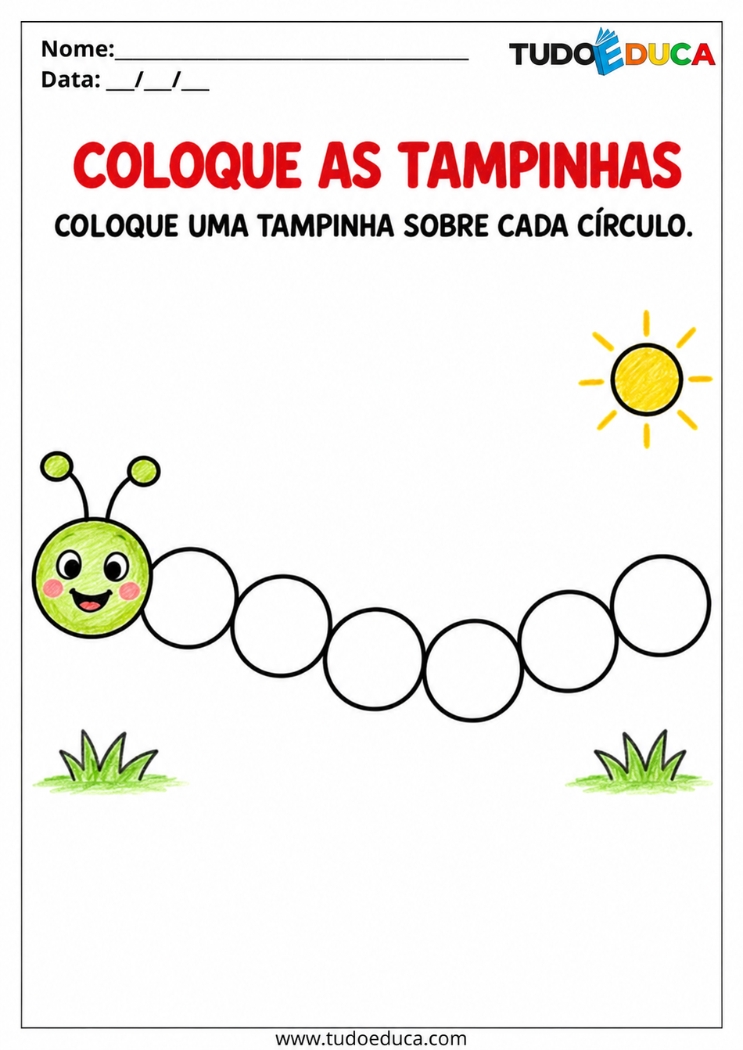 Atividade de Coordenação Motora cole tampinhas para Deficiência Intelectual