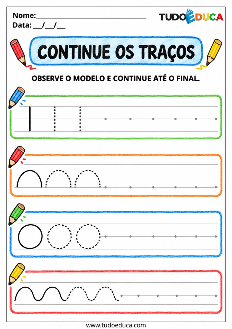 Atividade de Coordenação Motora continue os traços para Deficiência Intelectual