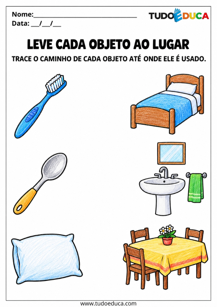Atividade de Coordenação Motora ligue os objetos para Deficiência Intelectual