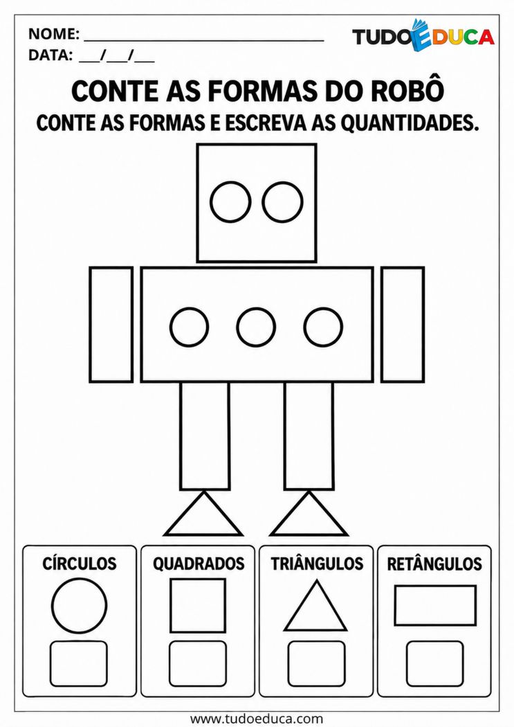 Atividade de Cores e Formas para Síndrome de Down conte o robo