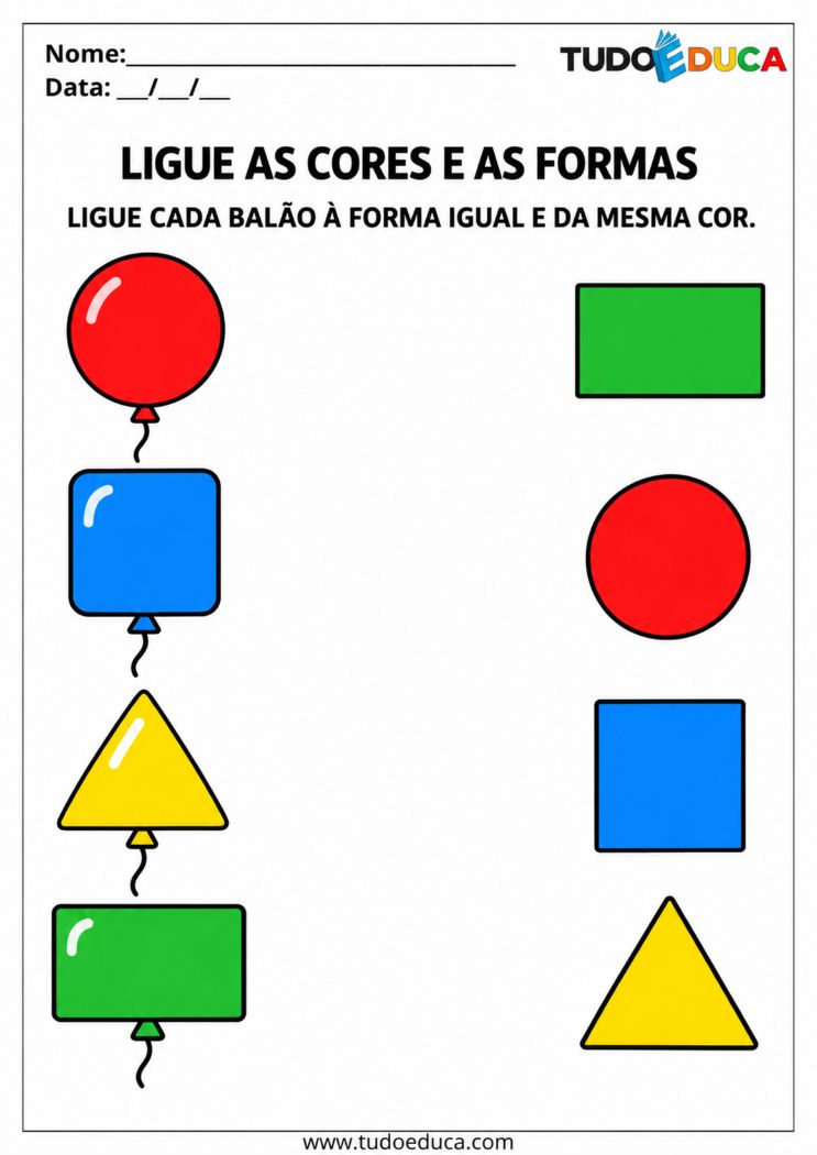 Atividade de Cores e Formas para Síndrome de Down ligue as semelhantes