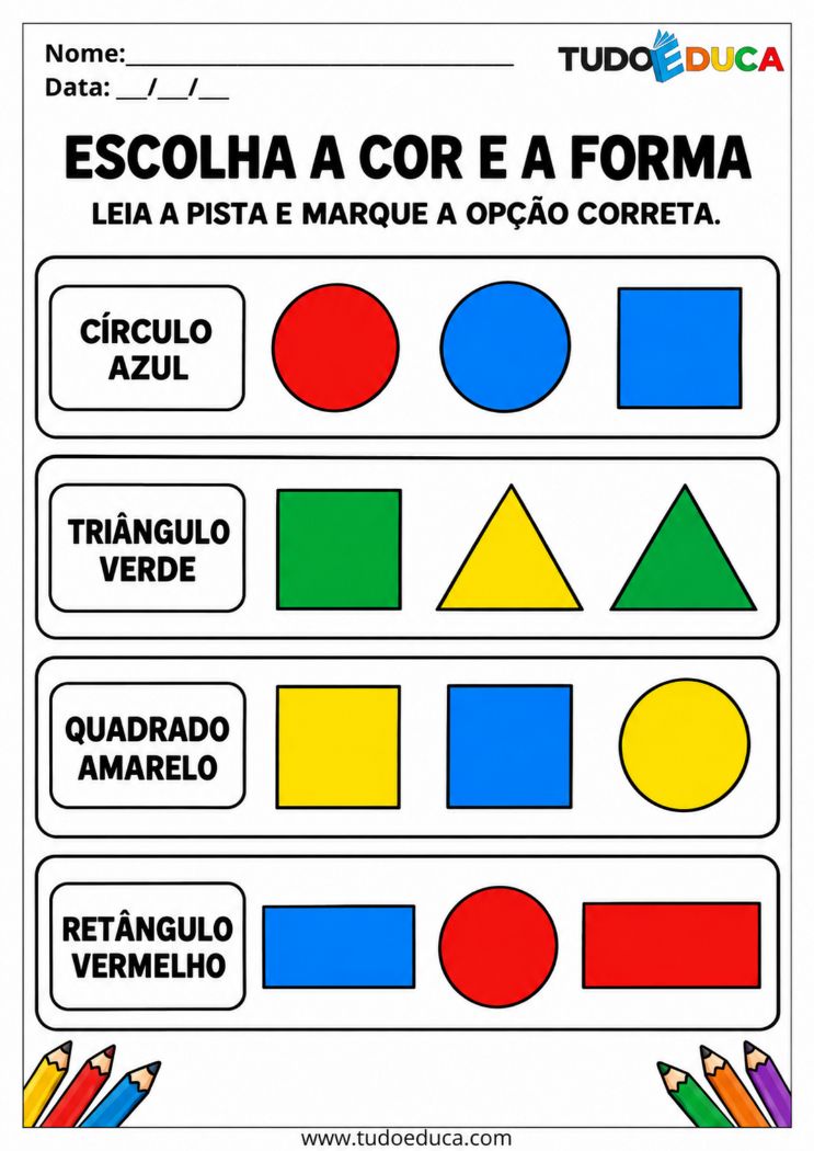 Atividade de Cores e Formas para Síndrome de Down marque a correta