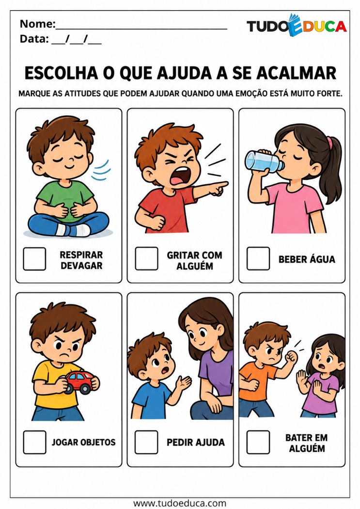 Atividade de Emoções com atitudes que acalmam para AEE