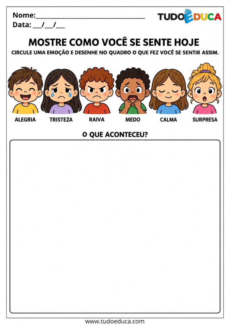 Atividade de Emoções para AEE conte seu dia