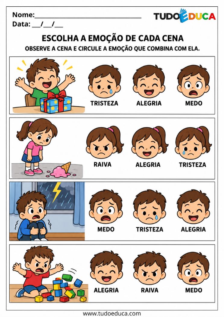 Atividade de Emoções para AEE marque a emoção