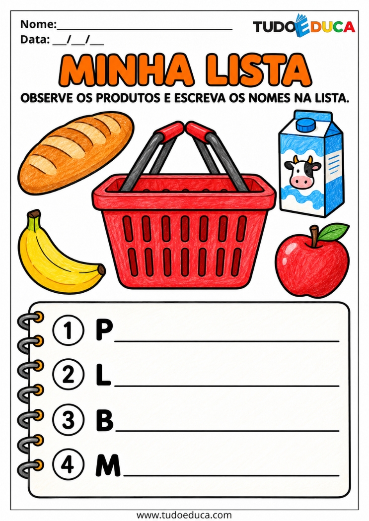 Atividade de Escrita com lista para Deficiência Intelectual