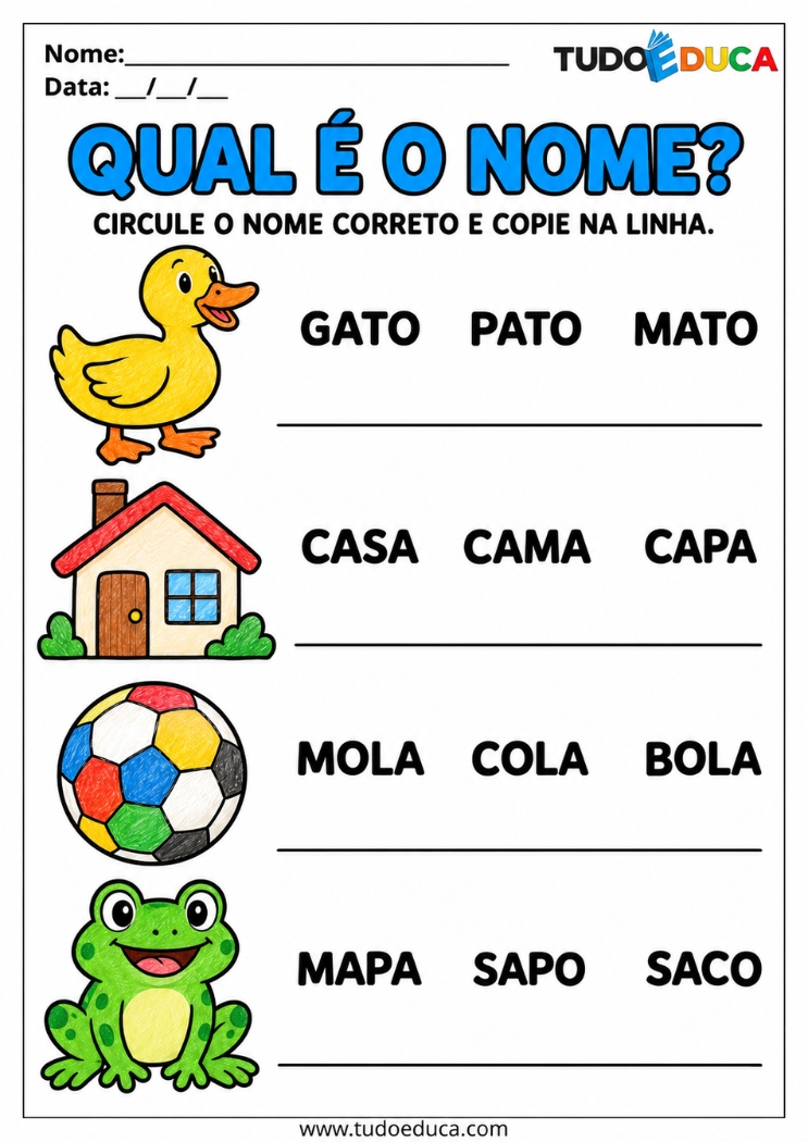 Atividade de Escrita com nomes para Deficiência Intelectual