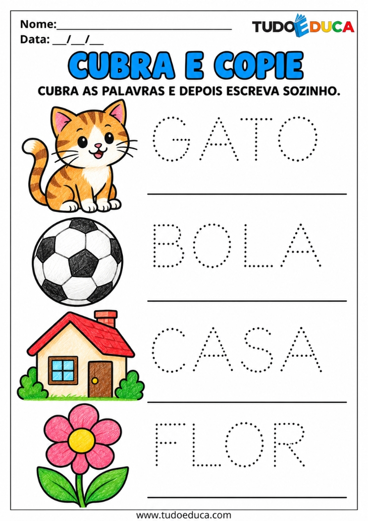 Atividade de Escrita com pontilhado para Deficiência Intelectual