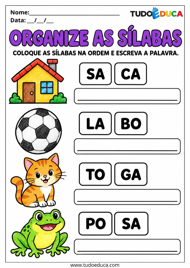 Atividade de Escrita com sílabas para Deficiência Intelectual