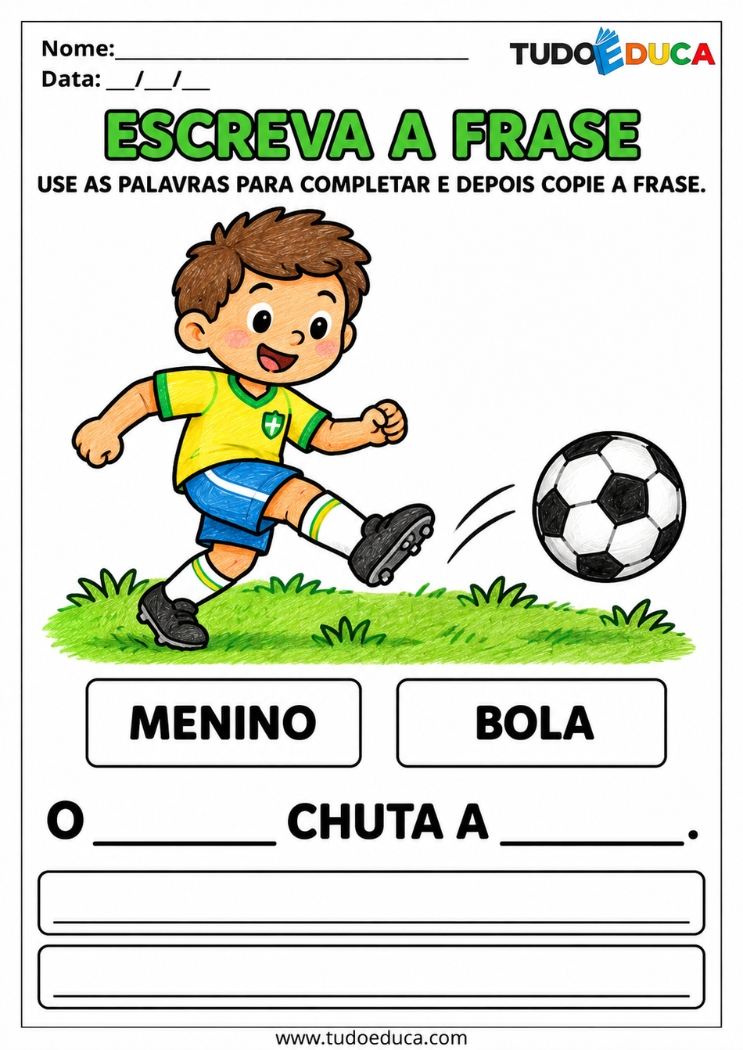 Atividade de Escrita de completar a frase para Deficiência Intelectual