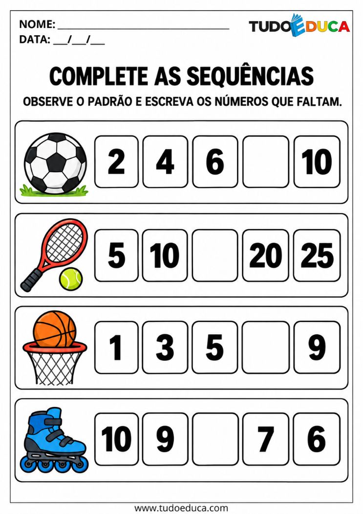 Atividade de Matemática com sequencias para TDAH