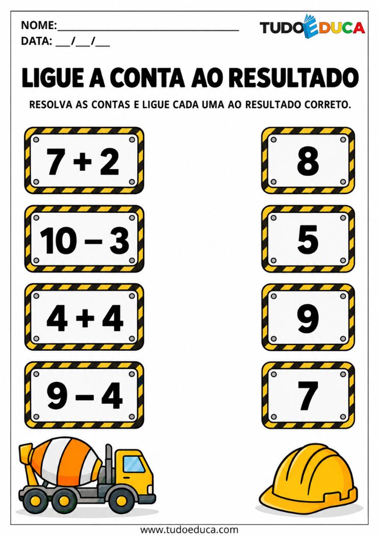 Atividade de Matemática ligue o resultado para TDAH