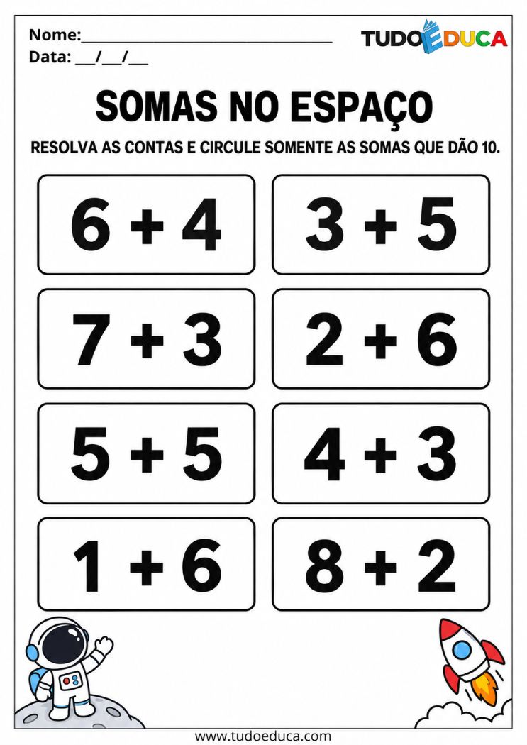 Atividade de Matemática para TDAH com somas